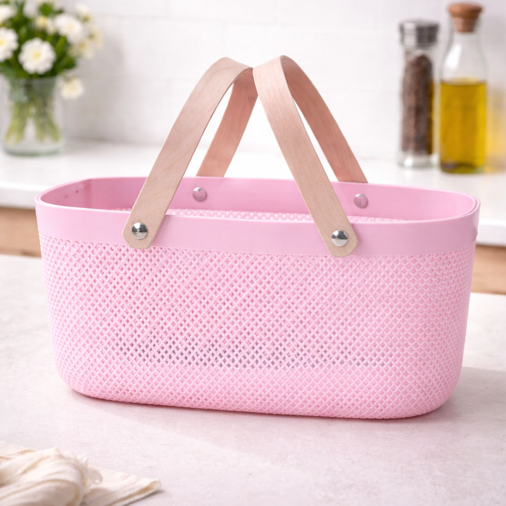 Premium Multipurpose Mesh Storage Basket With Ergonomic Wooden Handles For Home And Kitchen Organization