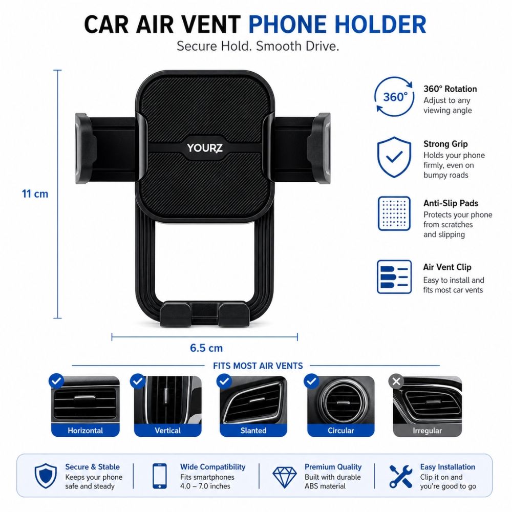 Universal 360 Rotation Car Air Vent Phone Holder Mount Professional Strong Grip Stable Support