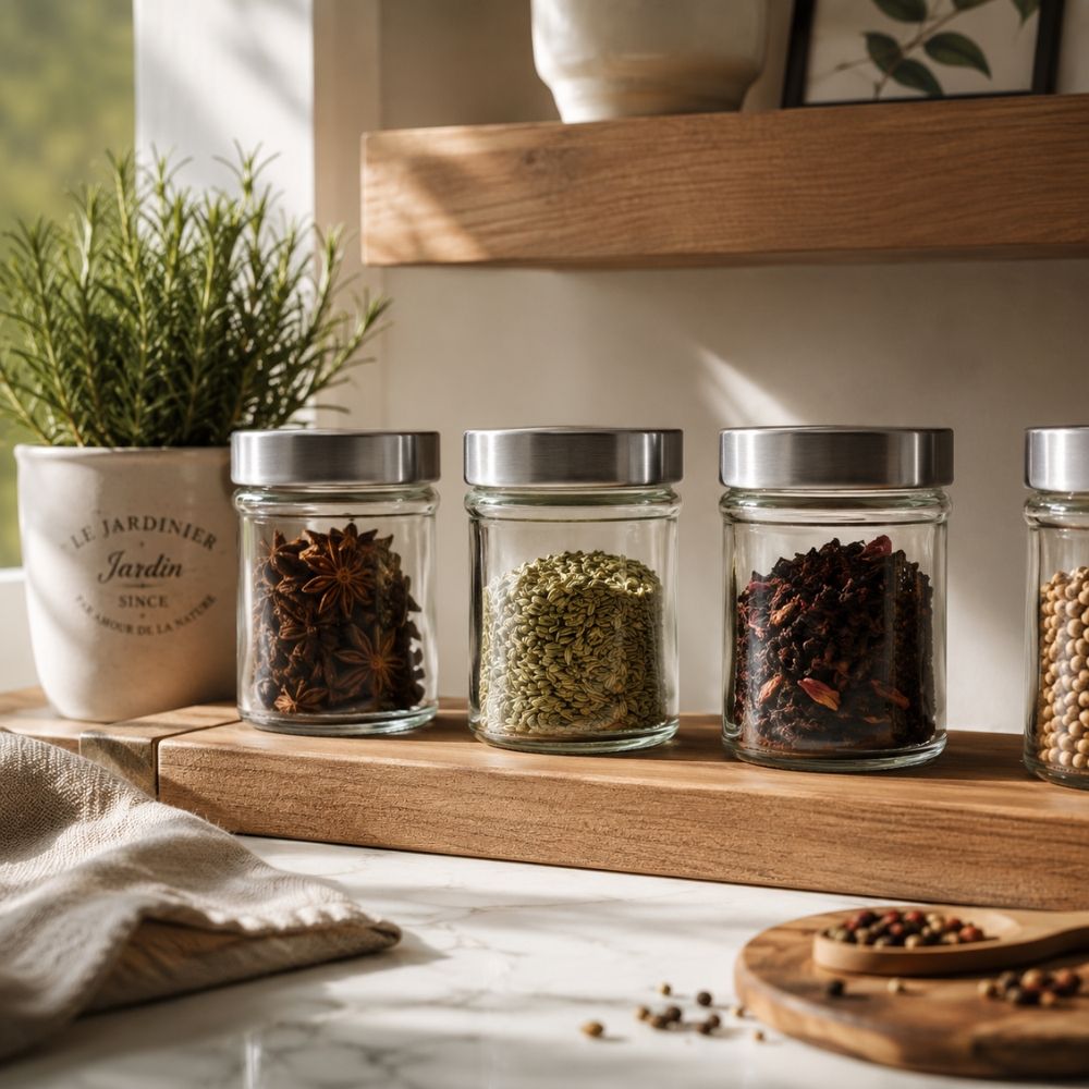 Premium Glass Storage Jar With Stainless Steel Lid Wide Mouth - 10X8.5Cm Transparent