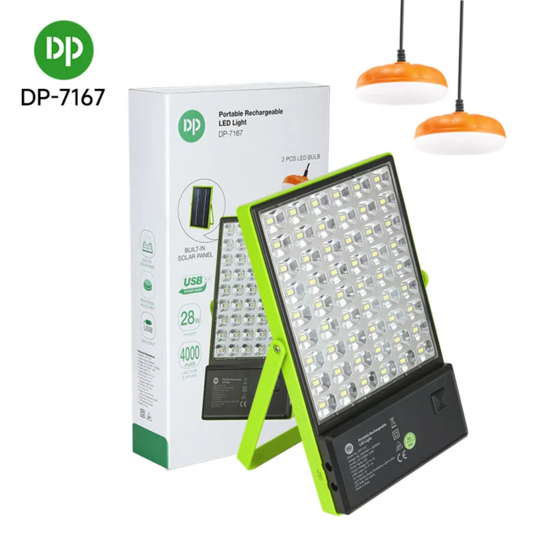 Multi function Emergency Light 28w 4000mah With Solar Panel & Dual Bulbs Dp 7167