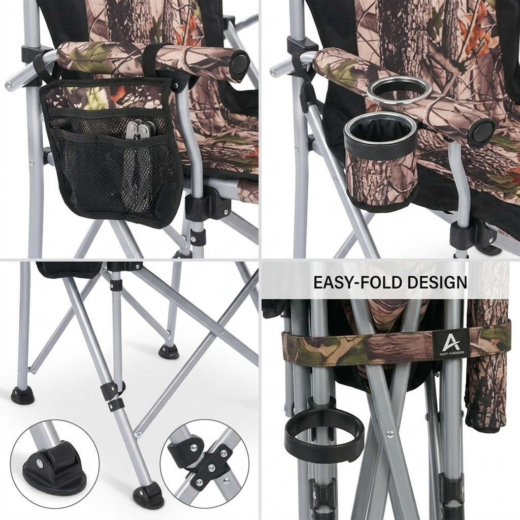 Heavy Duty Army design Folding Outdoor Camping Chair with Cup Holder & Carry Bag