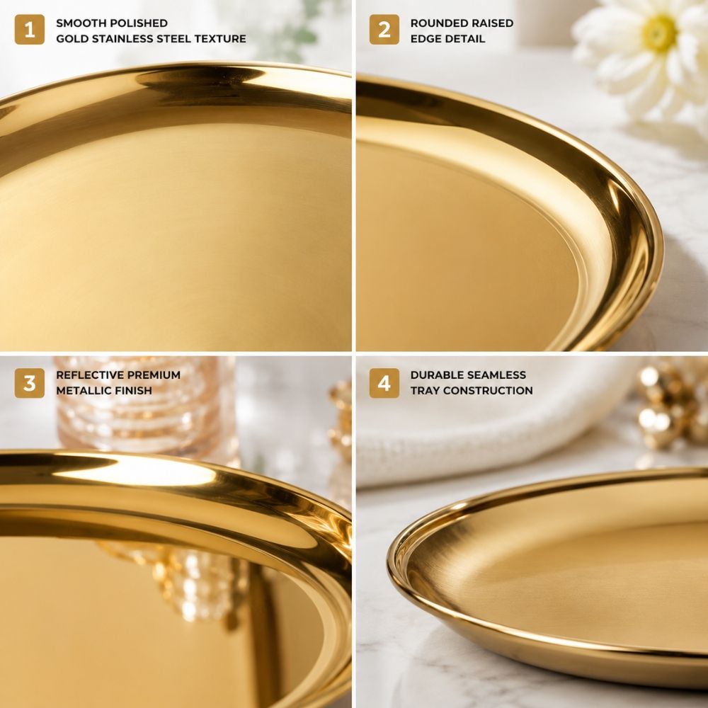 Retro -Finished Round Stainless Steel Serving Tray – 30X2.3Cm