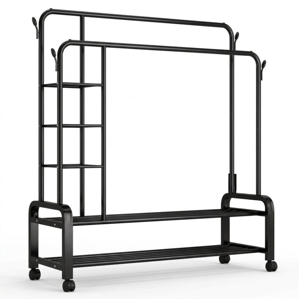 Double Row Multifunctional Portable Clothes Drying & Storage Rack