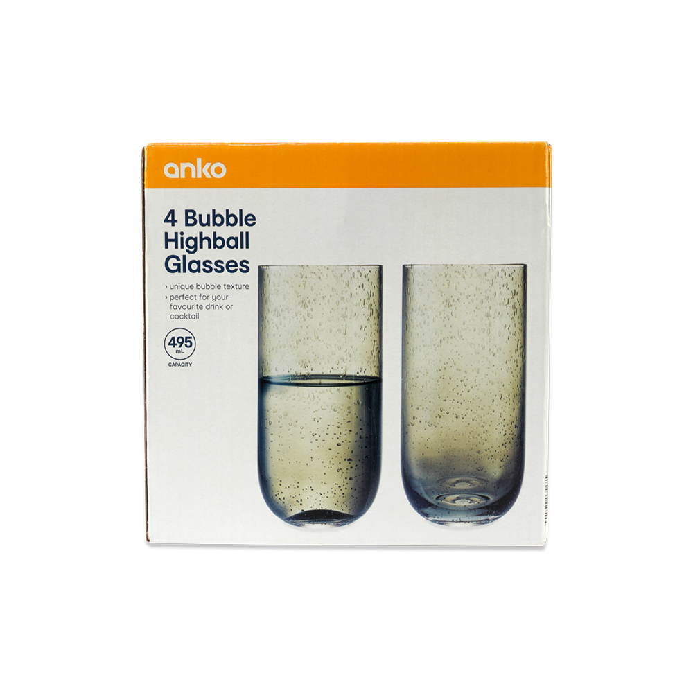 4 PCS Bubble Highball Glass Set – 495ml Textured Drinking Glasses (8cm x 14.5cm)
