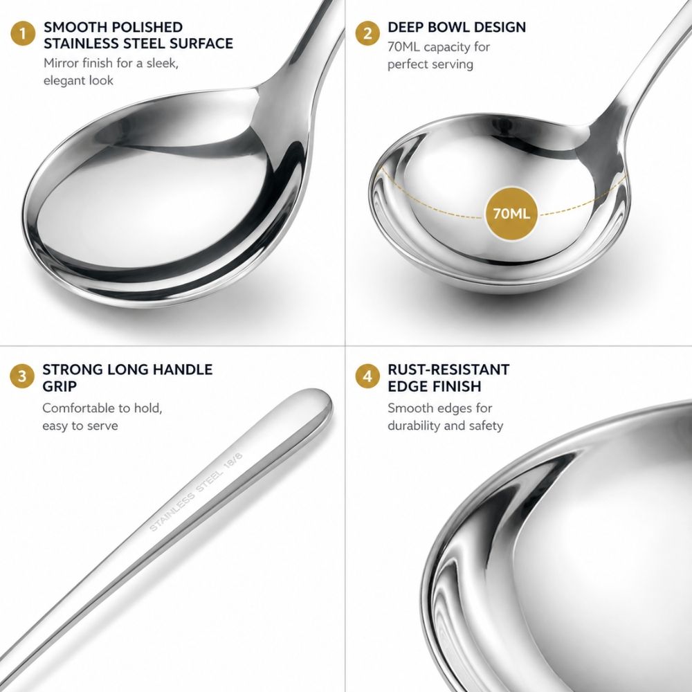 Premium Heavy Duty Stainless Steel Soup Ladle Large Serving Spoon