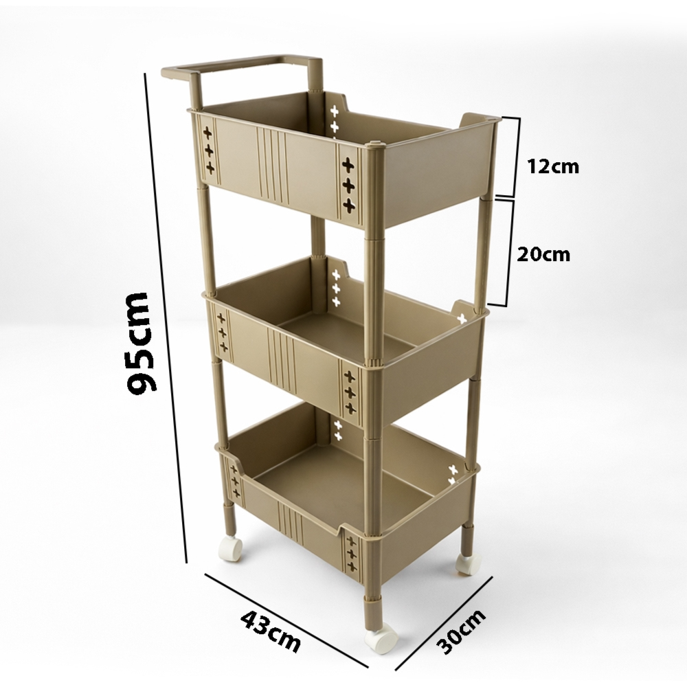 3 - Tier Metal Storage Rack Trolley With Handle – Multipurpose Kitchen, Bathroom & Home Organizer Shelf (Height 90Cm)