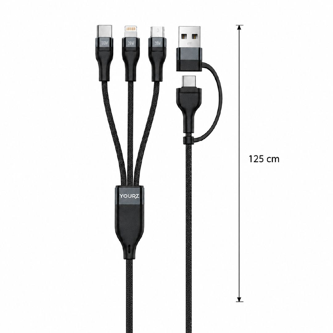 Energetic Yourz 3-In-2 Fast Charging Cable With Multi-Connector Design – 125 Cm
