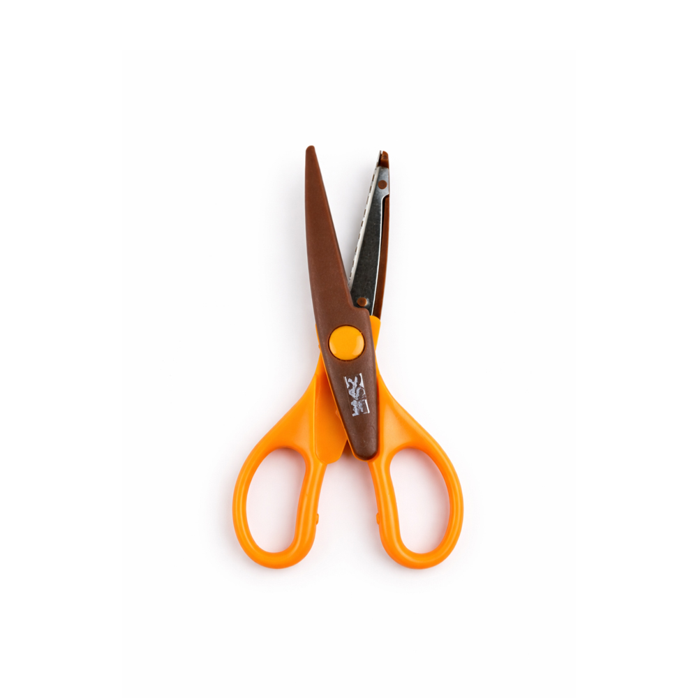 Safety Student Scissors (6") – Blunt Tip with Protective Blade Cover (Orange/Brown)