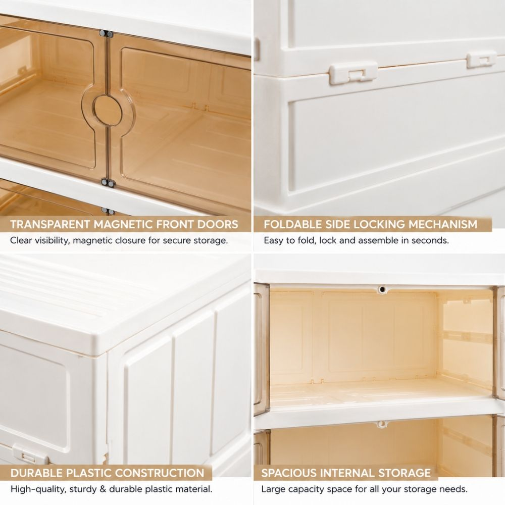 Foldable Modular 5 Tier Storage Cabinet With Magnetic Transparent Doors Home Organizer
