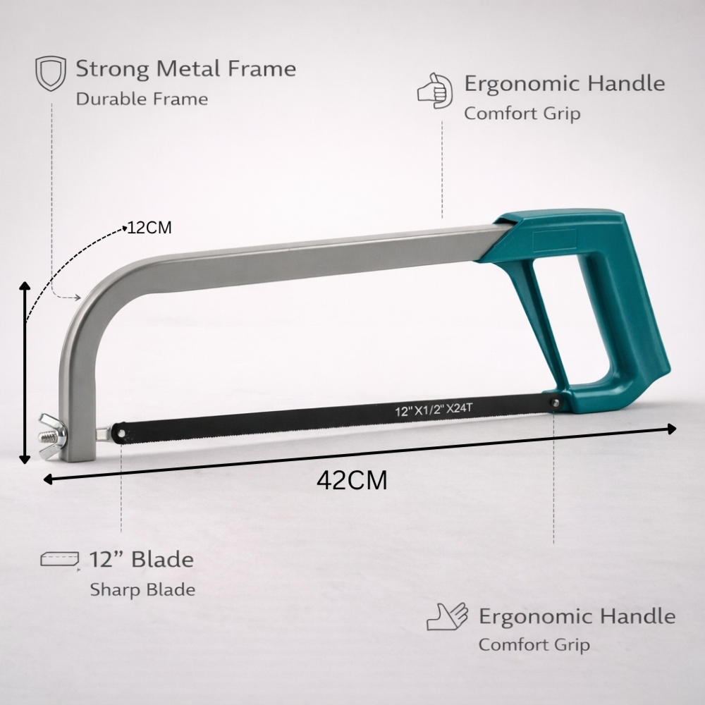 12-Inch Heavy-Duty Professional Hacksaw with Ergonomic Grip