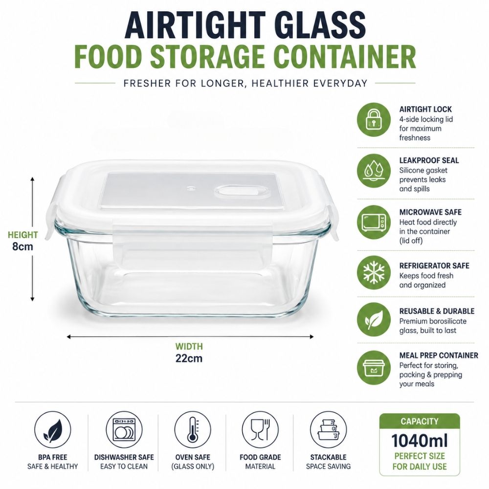 Premium Airtight Borosilicate Glass Food Storage Container With Steam Release Vent And Leakproof Locking Lid