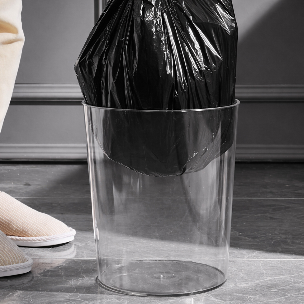 Premium Transparent Paper Bin  Minimalist Clear Round Trash Can