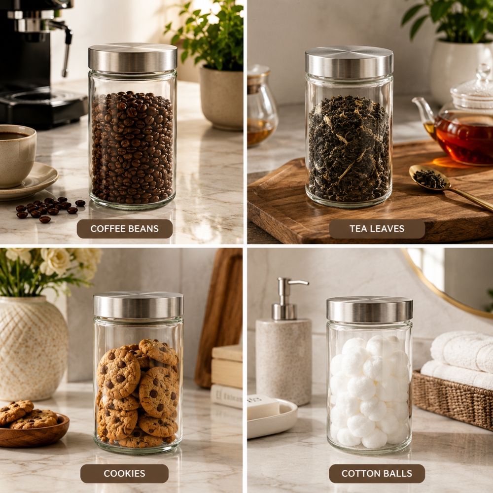 Premium Glass Storage Jar With Stainless Steel Lid - 15.5 X 8.5Cm, Transparent