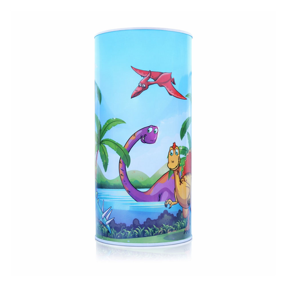 Dinosaur Themed Coin Bank - Cylindrical Money Box for Kids