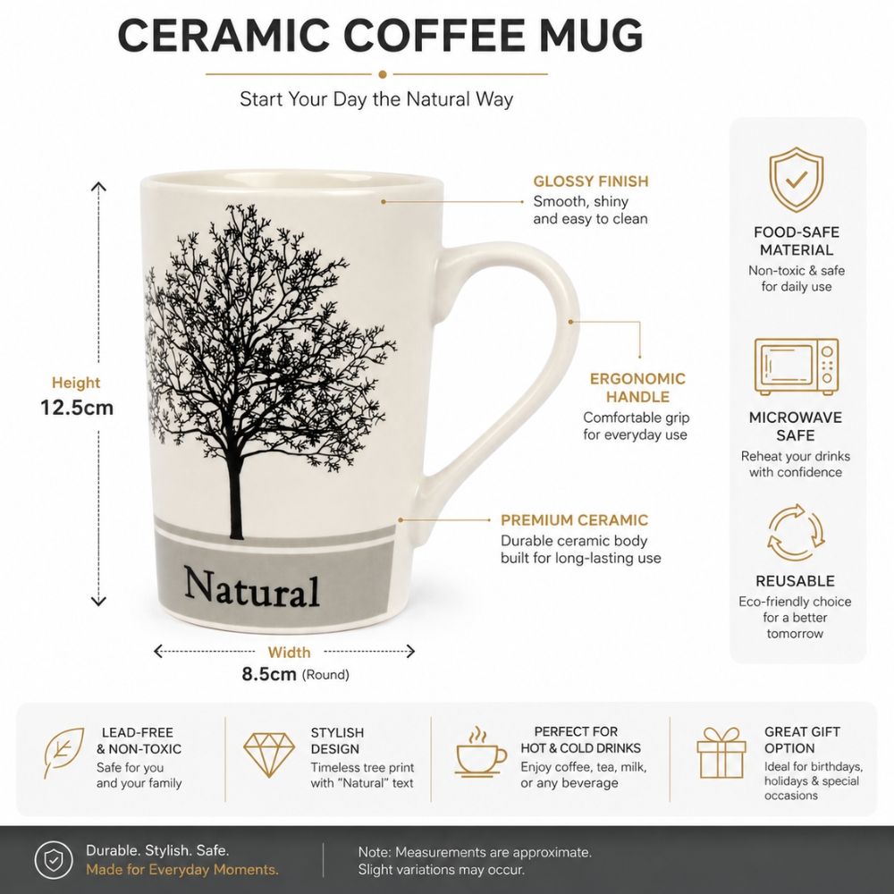 Cosmopolitan Natural Mix Ceramic Mug With A Tree Pattern And Finish – Off (12.5 X 8.5Cm)