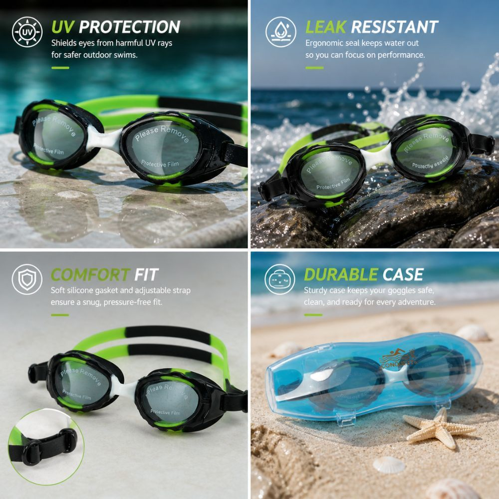 Professional Conquest Swimming Goggles – Anti-Fog Uv Protection Set (16Cm)