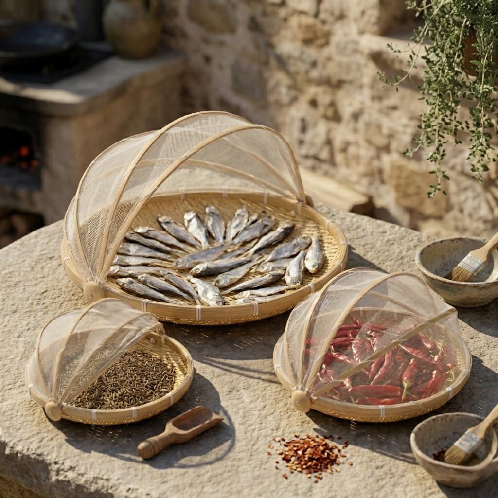 Handcrafted Bamboo Food Cover Basket Set