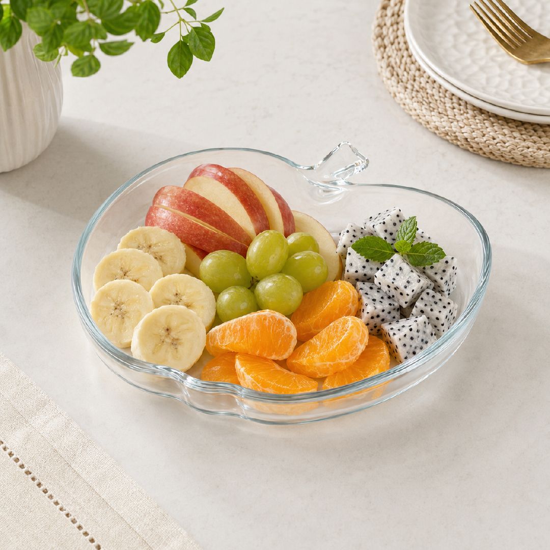 High-Performance Clear Glass Apple-Shaped Serving Dish – 24 X 23 Cm – Transparent