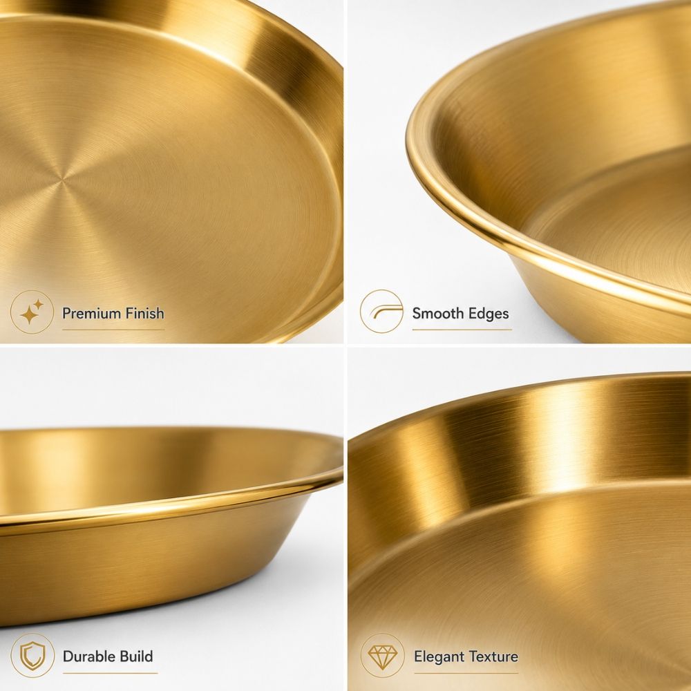 Premium Gold Stainless Steel Luxury Round Serving Tray Home Decor Dining Accessory