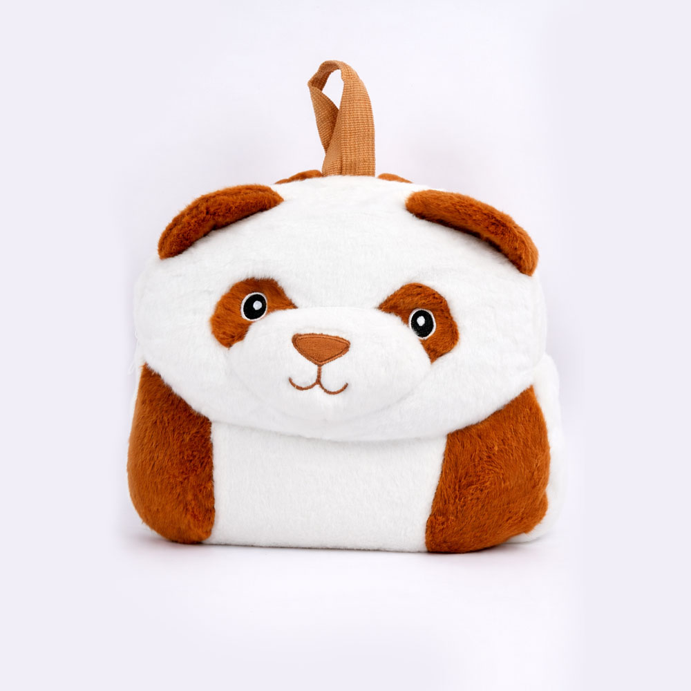 Kids' School Bag Panda Design – White & Brown (30Cm)