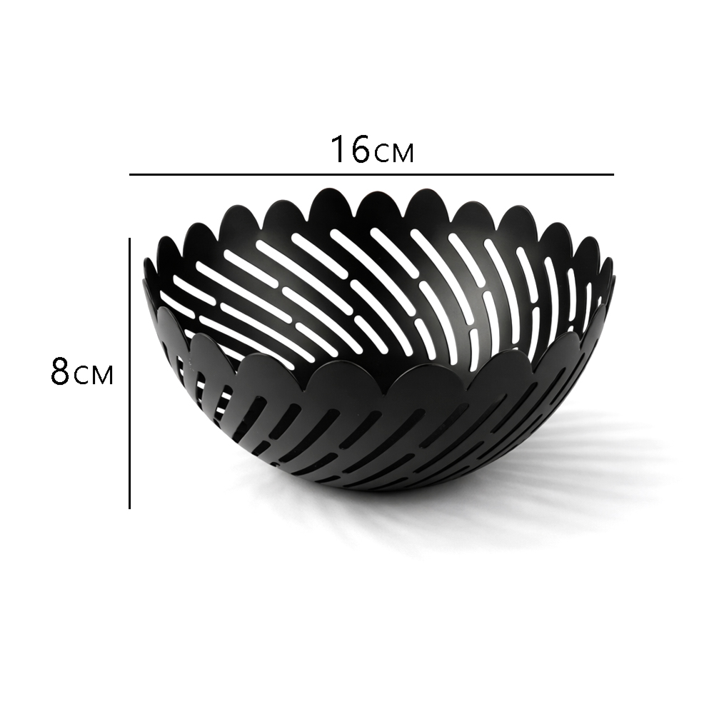 Compact Black Metal Fruit Basket 16x8cm – Modern Decorative Mini Serving Bowl for Dining Table & Kitchen