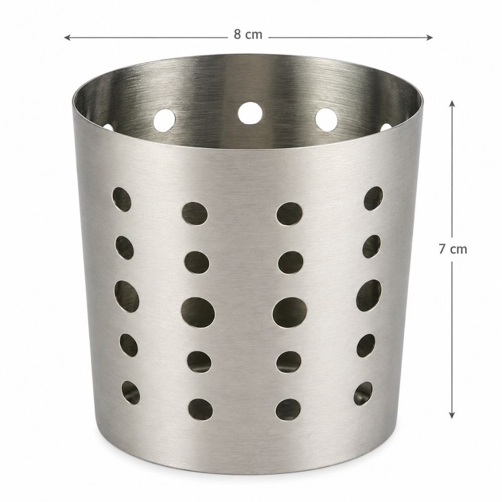 Stainless Steel Cutlery Holder & Utensil Caddy – Perforated Drainage Design (8X7Cm)