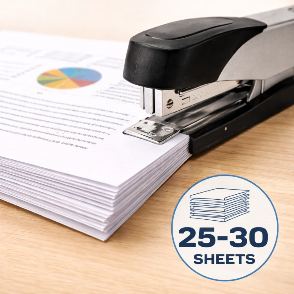 PENPAI Classic Heavy-Duty Office Stapler – 30 Sheet Capacity – Silver & Black