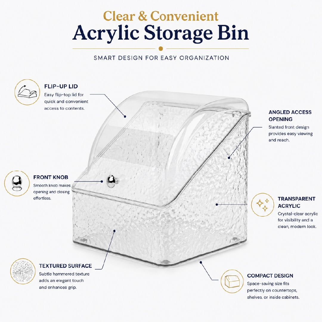Elegant Clear Acrylic Makeup Organizer Vanity Display Box With A Textured Design – Transparent