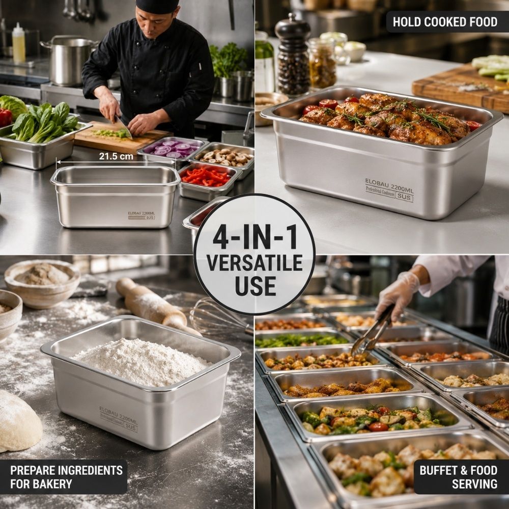 Professional 2200Ml Stainless Steel Gastronorm (Gn) Container – Compact (21.5X15X9Cm)