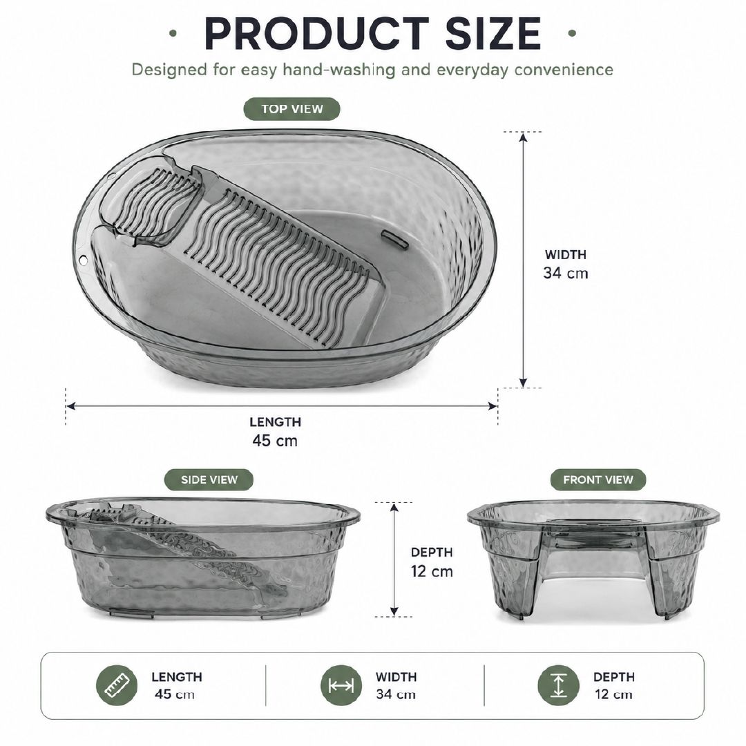 Pragmatic Translucent Plastic Washboard Basin Designed For Hand-Washing Delicate Items
