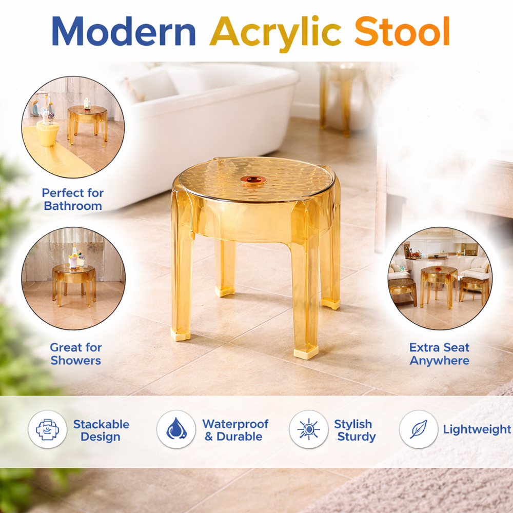 Modern Acrylic Stacking Stool space-saving stackable design(Height: 28cm)-Amber Gold