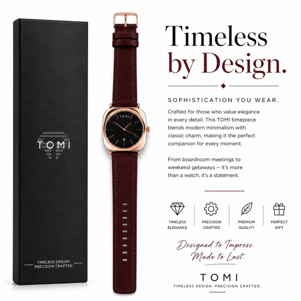 Tomi Luxury Minimalist Square Dial Leather Strap Men Watch