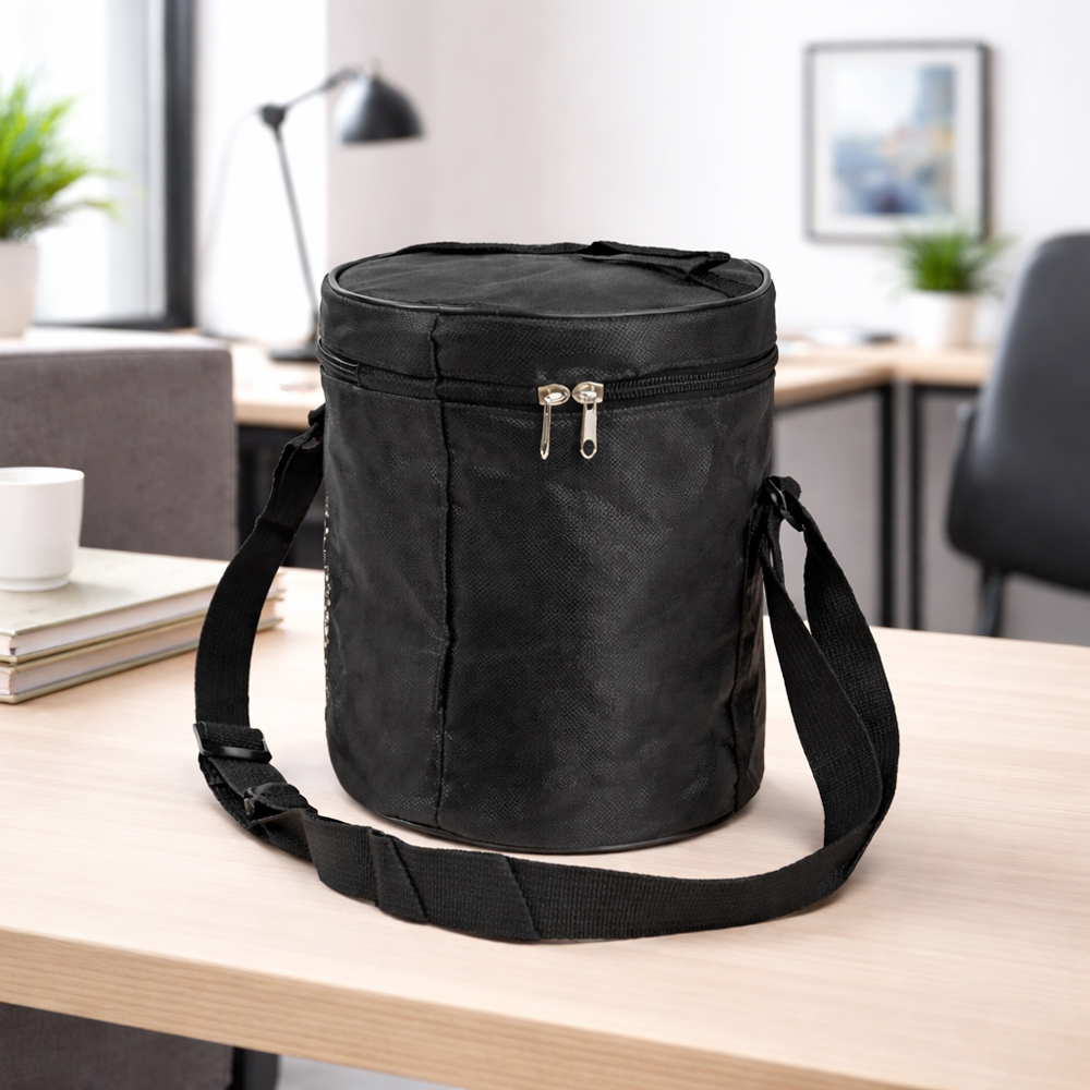 Insulated Cylindrical Lunch Bag With Adjustable Shoulder Strap