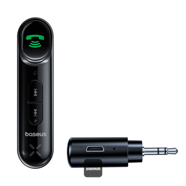 Baseus BSBA-02 Aux Bluetooth Audio Receiver For Cars - Wireless Music Streaming, Hands-Free Calls, 10H Play Time, aptX LL, BT 5.0 - Black