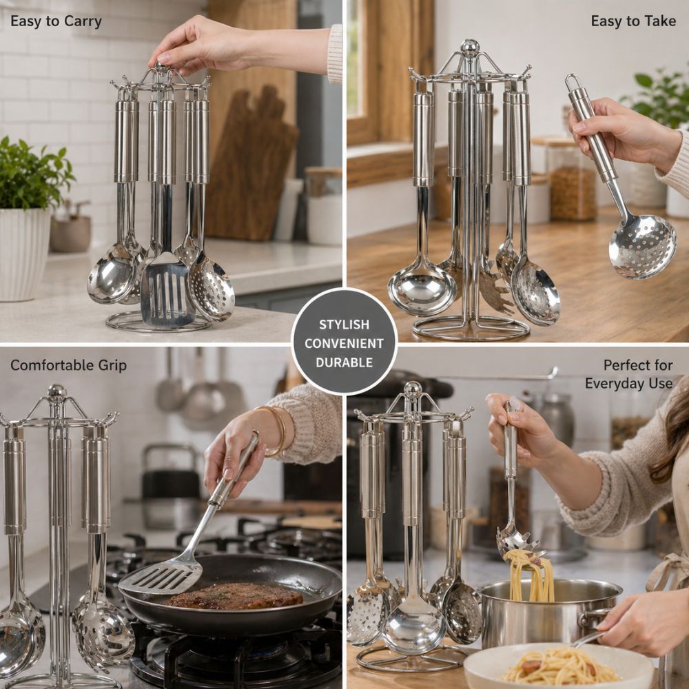 Premium 8 Piece Stainless Steel Kitchen Tool Set With Stand