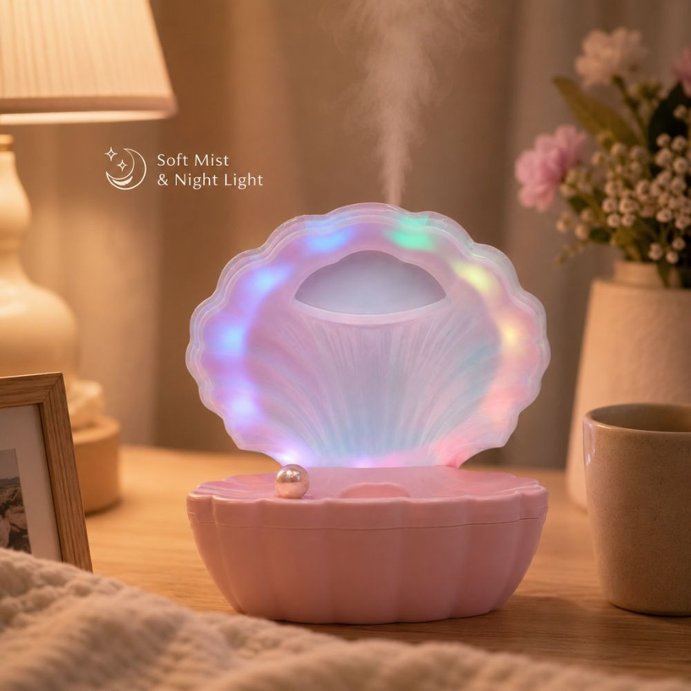 Optimistic 3 in 1  Multifunctional Pearl Shell Night With Bluetooth Speaker And Desktop Humidifier  20 X 17cm