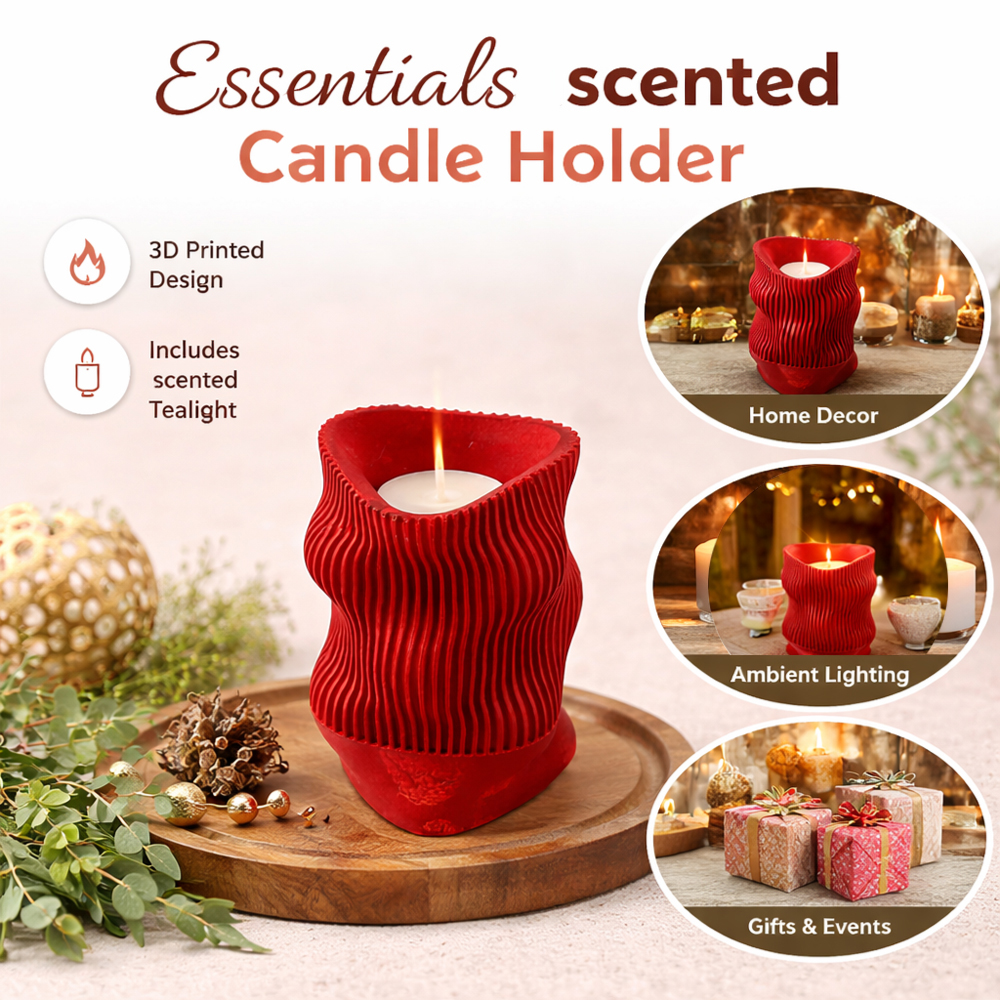 Modern Sculptural Red Scented Candle – Decorative Wave Design Candle for Home Décor, Gift & Relaxation (10x8cm)