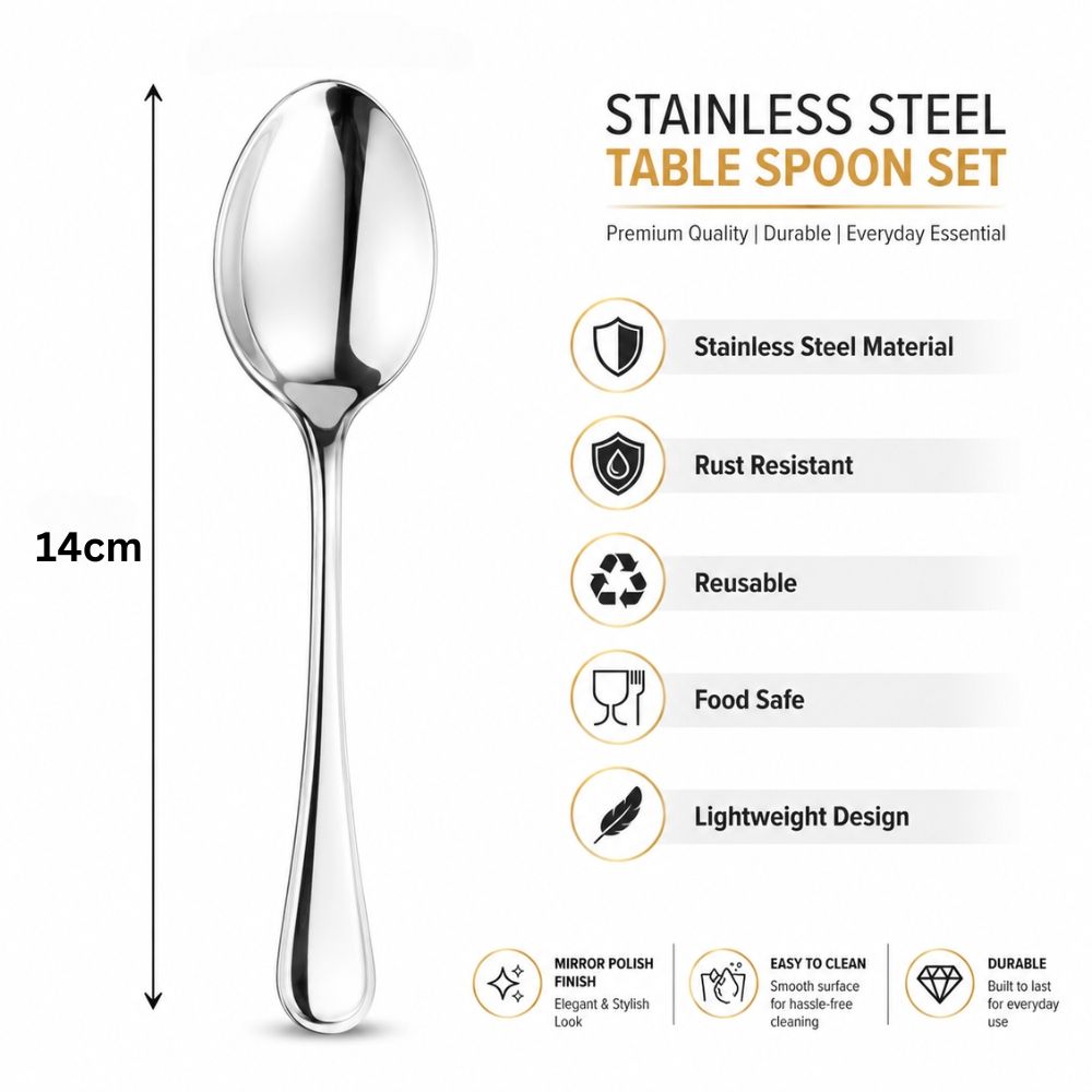 Premium Stainless Steel Table Spoon Featuring A Mirror Finish – Sliver (14Cm)