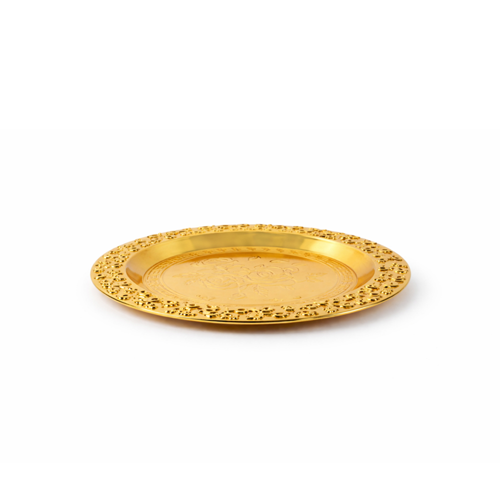 Elegant Gold Embossed Round Serving Tray - 30cm