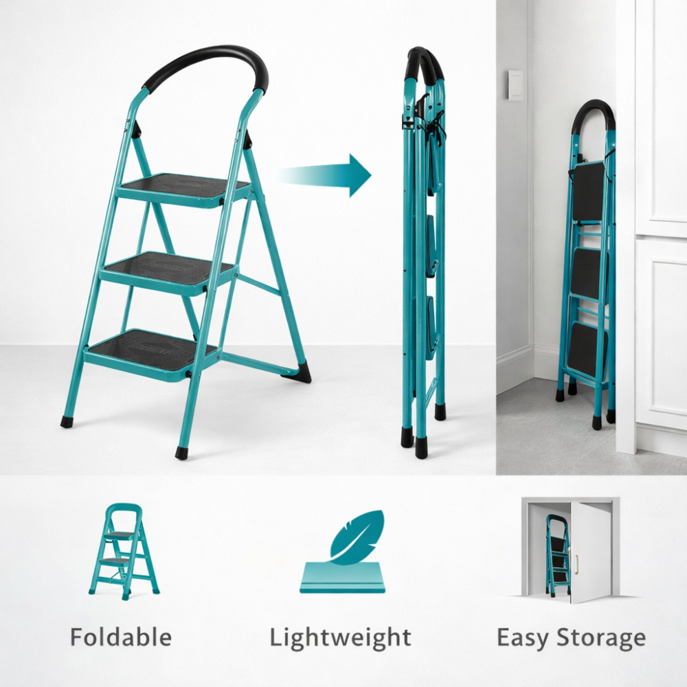 Folding Stool Ladder 3 Step with Wide Anti-Slip Pedals-capacity 150kg