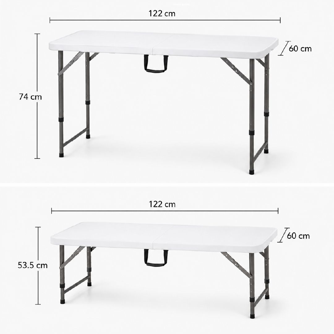 Fluid Portable Folding Table With Height-Adjustable Legs – 74 X 122 X 60 Cm