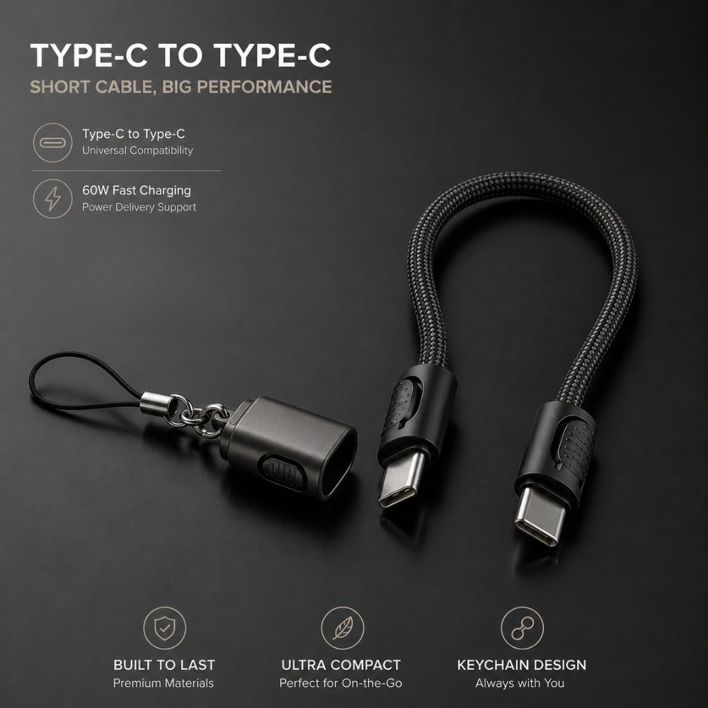 Premium 60W Fast Charging Type C To Type C Keychain Data Cable
