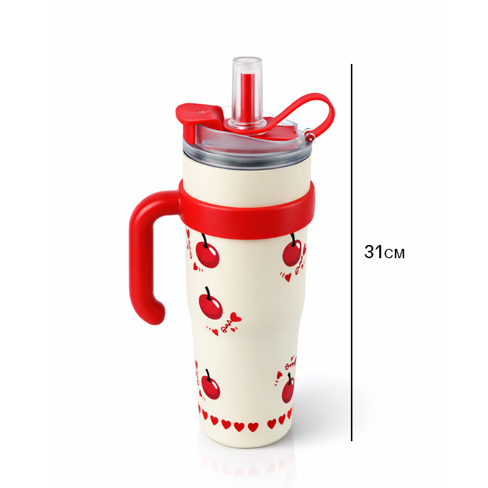 Large Capacity 1200ML Vacuum Insulated Straw Cup with Handle – Leakproof Travel Tumbler for Hot & Cold Drinks (Height 30cm)