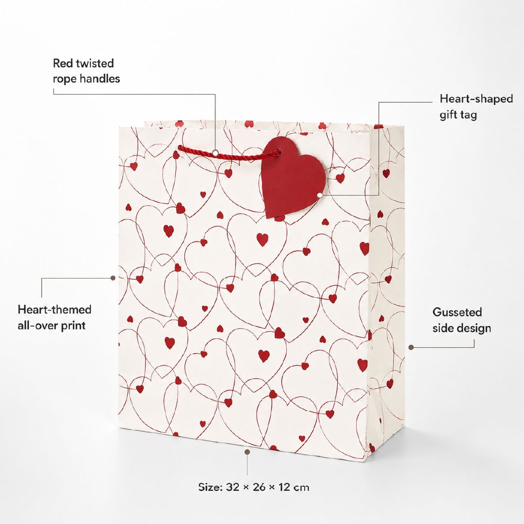 Premium Paper Gift Bag With Heart Print – 32Cm