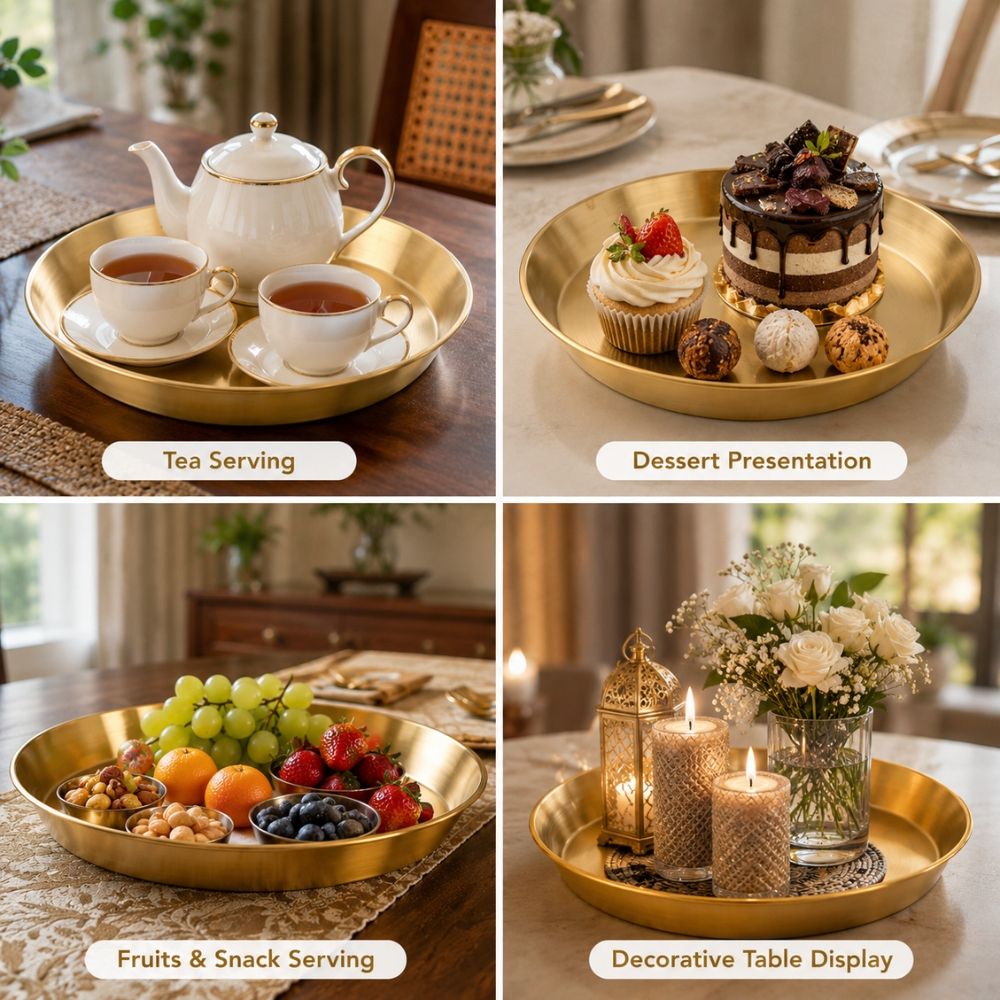 Authentic Deep Round Stainless Steel Serving Tray – Finish (34X4Cm)