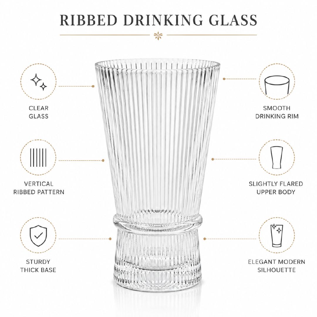Elegant Ribbed Glass Vase With Flared Top Bow-Tie Cinch Design, Transparent 14.5 X 8 Cm
