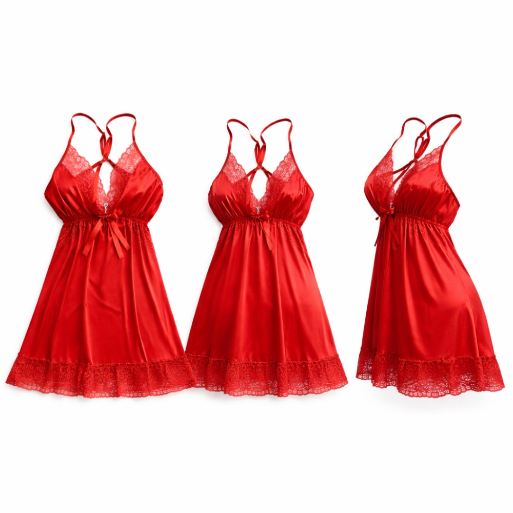 Women’S Lace Trim Nightgown – Soft Sleeveless Sleep Dress With Elegant Lace Hem For Nightwear Polyester Fabric (Height 70Cm)