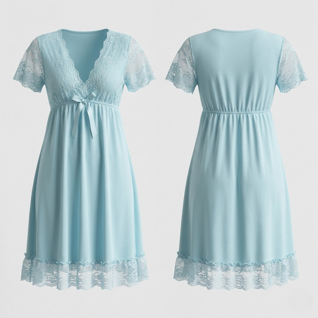 Women’s Soft Nightgown – Comfortable Short Sleeve Sleep Dress with Lace Hem for Nightwear Polyester Fabric (Height 80cm)