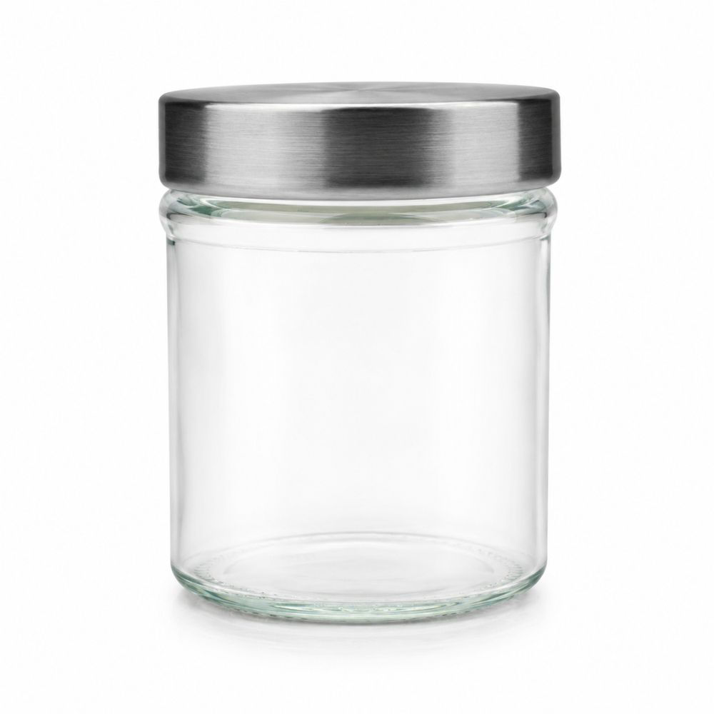 Premium Glass Storage Jar With Stainless Steel Lid Wide Mouth - 10X8.5Cm Transparent