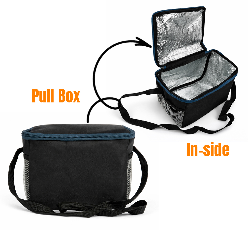 Insulated Portable Thermal Lunch Bag With Adjustable Shoulder Strap Black